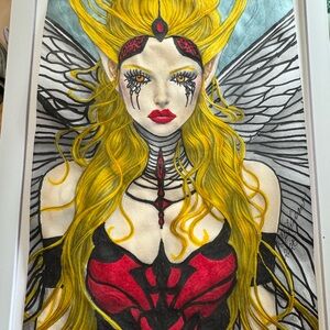 Vibrant Fantasy Art Portrait with Yellow and Red Accents